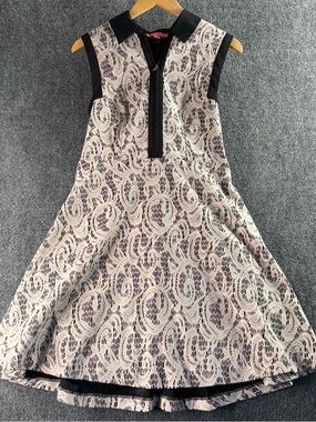 Betsey Johnson Cream Lace Mini Dress with Black Trim
